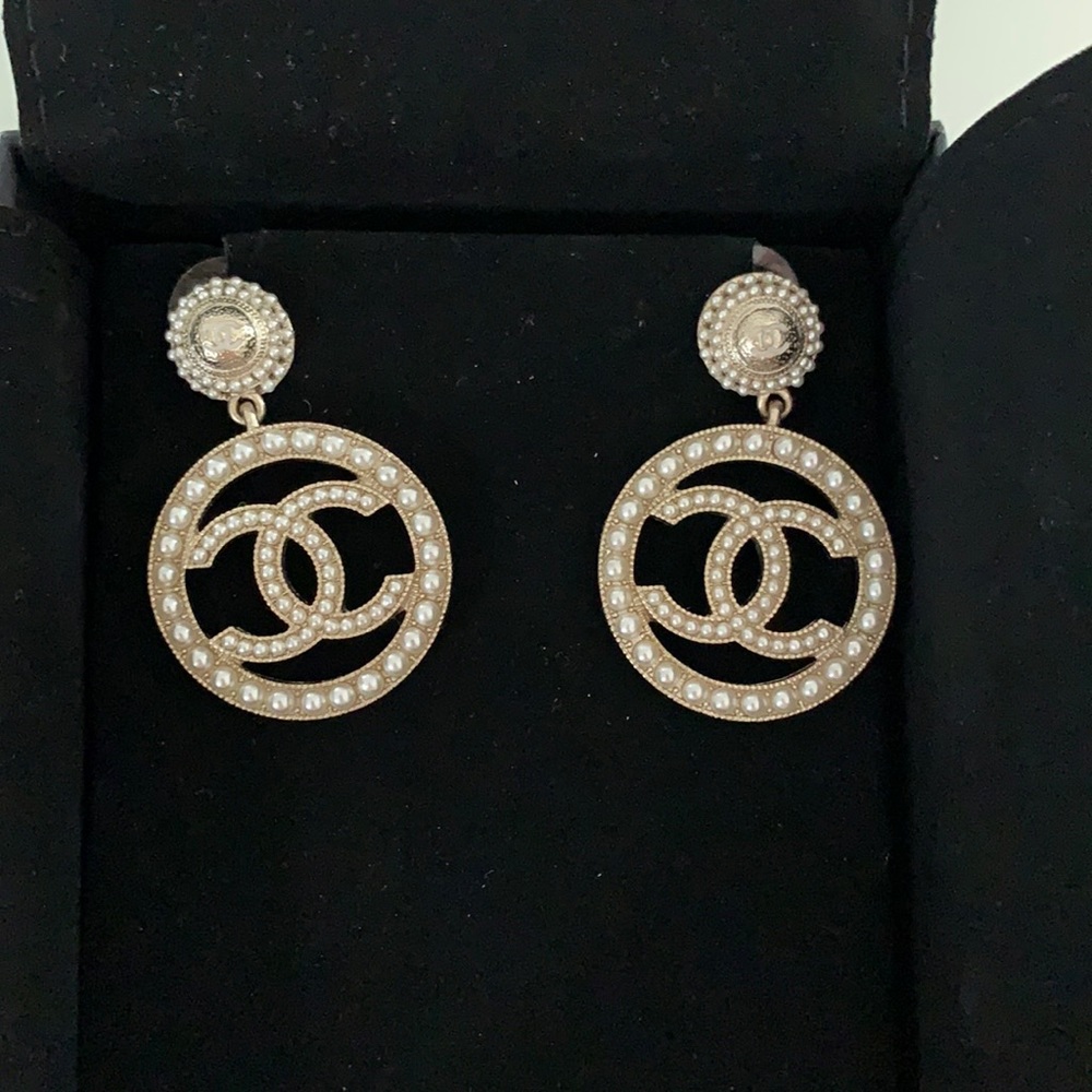 Authentic CHANEL pearl hoop earrings